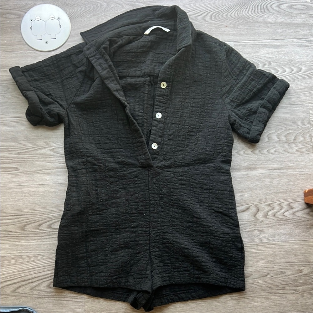 Zara Textured Button-Up Romper